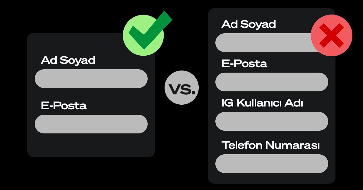 Landing Page tasarımlarında dönüşüm oranını arttırmak için form elementlerini azaltın.