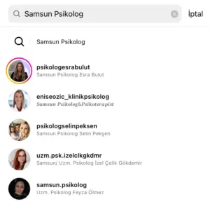 Samsun Psikolog Instagram SEO örneği
